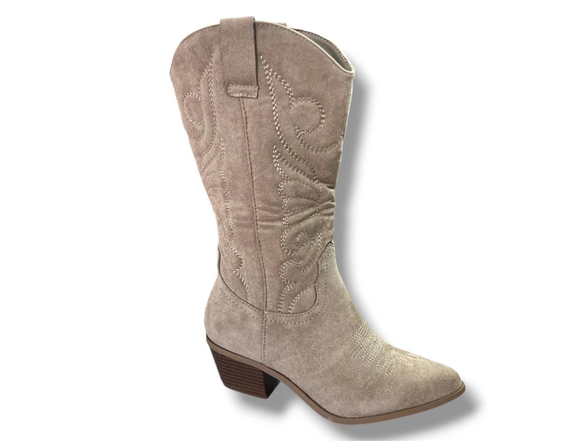 H 5223 Bota para señora Cowboy en piel serraje con tacón y cremallera lateral de color kaki