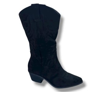 H 5223 Bota para señora Cowboy en piel serraje con tacón y cremallera lateral de color negro