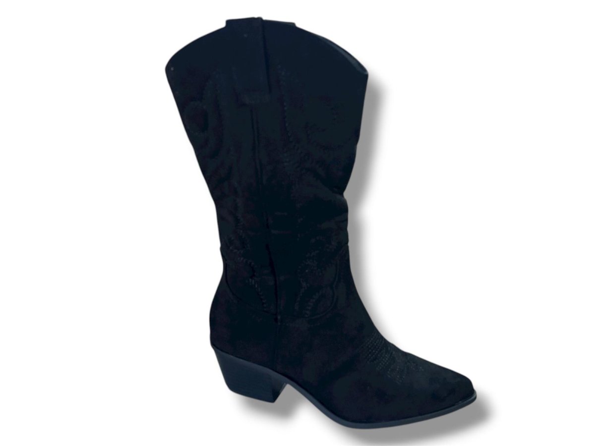 H 5223 Bota para señora Cowboy en piel serraje con tacón y cremallera lateral de color negro - Imagen 3