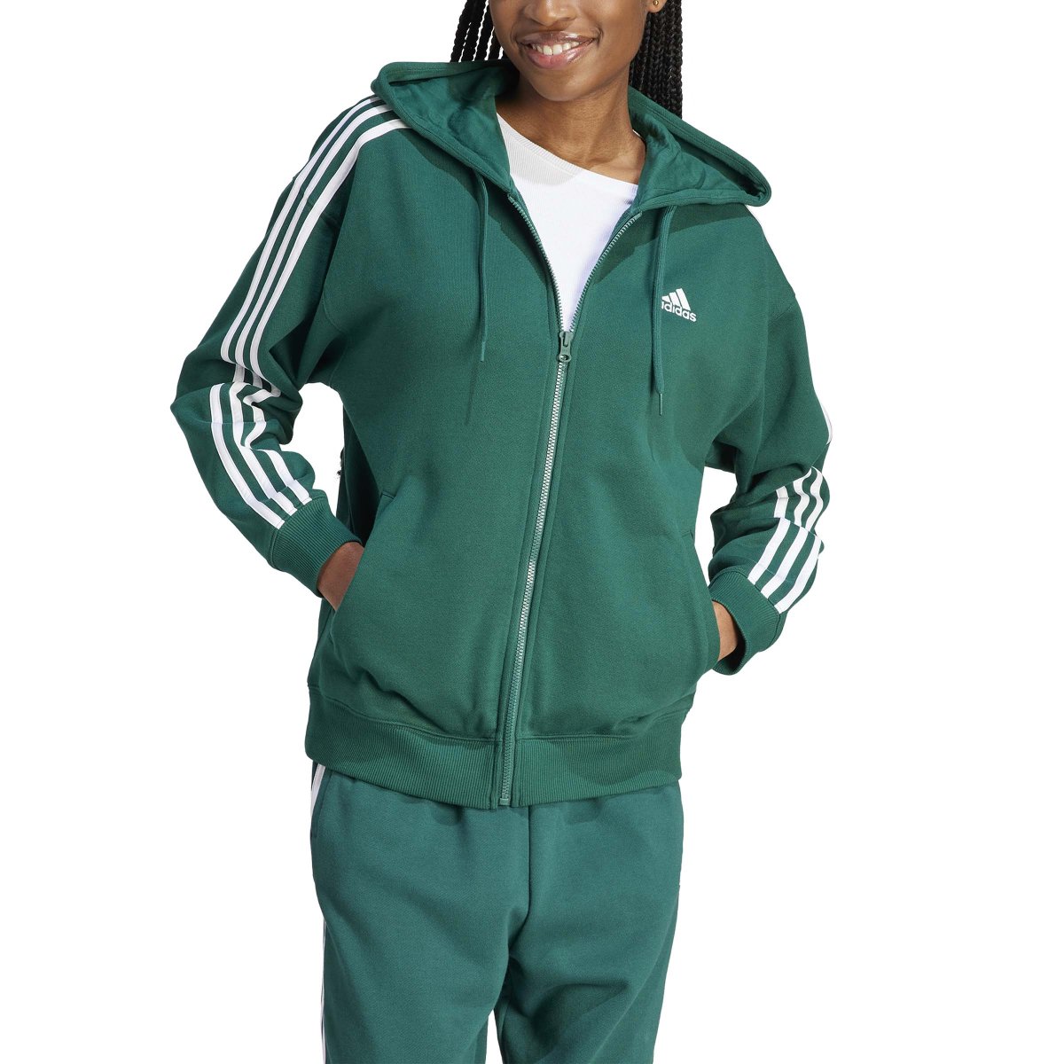 SUDADERA W 3S FT FZ O COLOR CGREEN/WHITE - Imagen 2