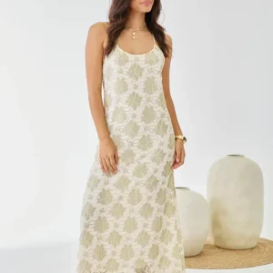 VESTIDO LARGO BLONDA FLORES LIRAEL CRUDO