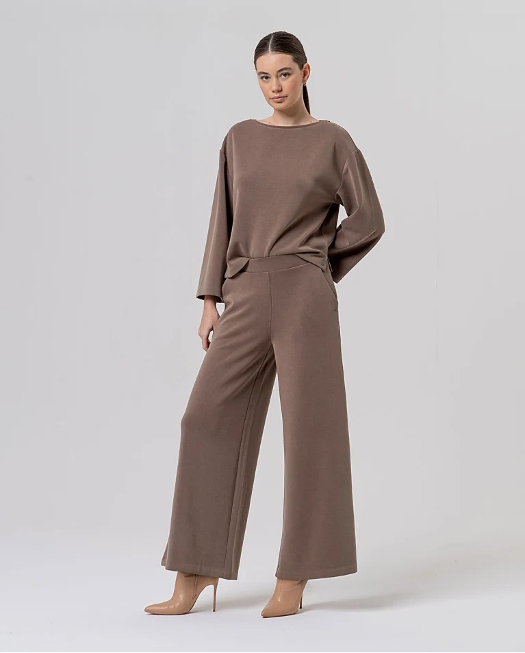 PANTALÓN ANCHO DE PUNTO DE MODAL TOPO - Imagen 3