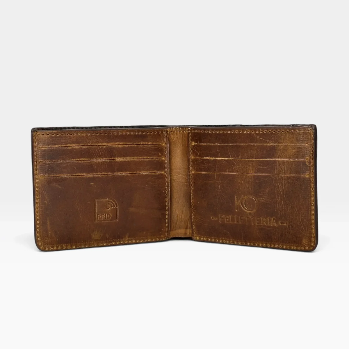Billetera Hombre Cuero Vacuno Coñac Arizona Lisa con RFID - Imagen 3