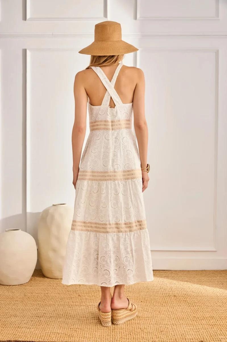 VESTIDO PAISLEY BORDADOS Y CALADOS BLANCO - Imagen 4
