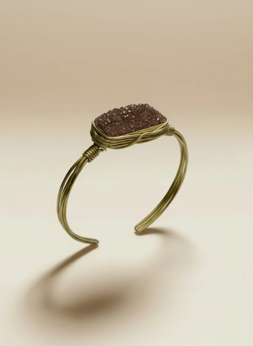 PULSERA DE DRUSA MARRÓN CON HILOS DORADO - Imagen 2