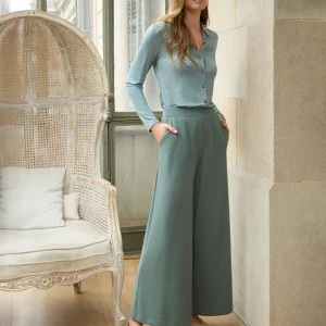 PANTALÓN ANCHO DE MODAL SIN CIERRE AZUL ACERO