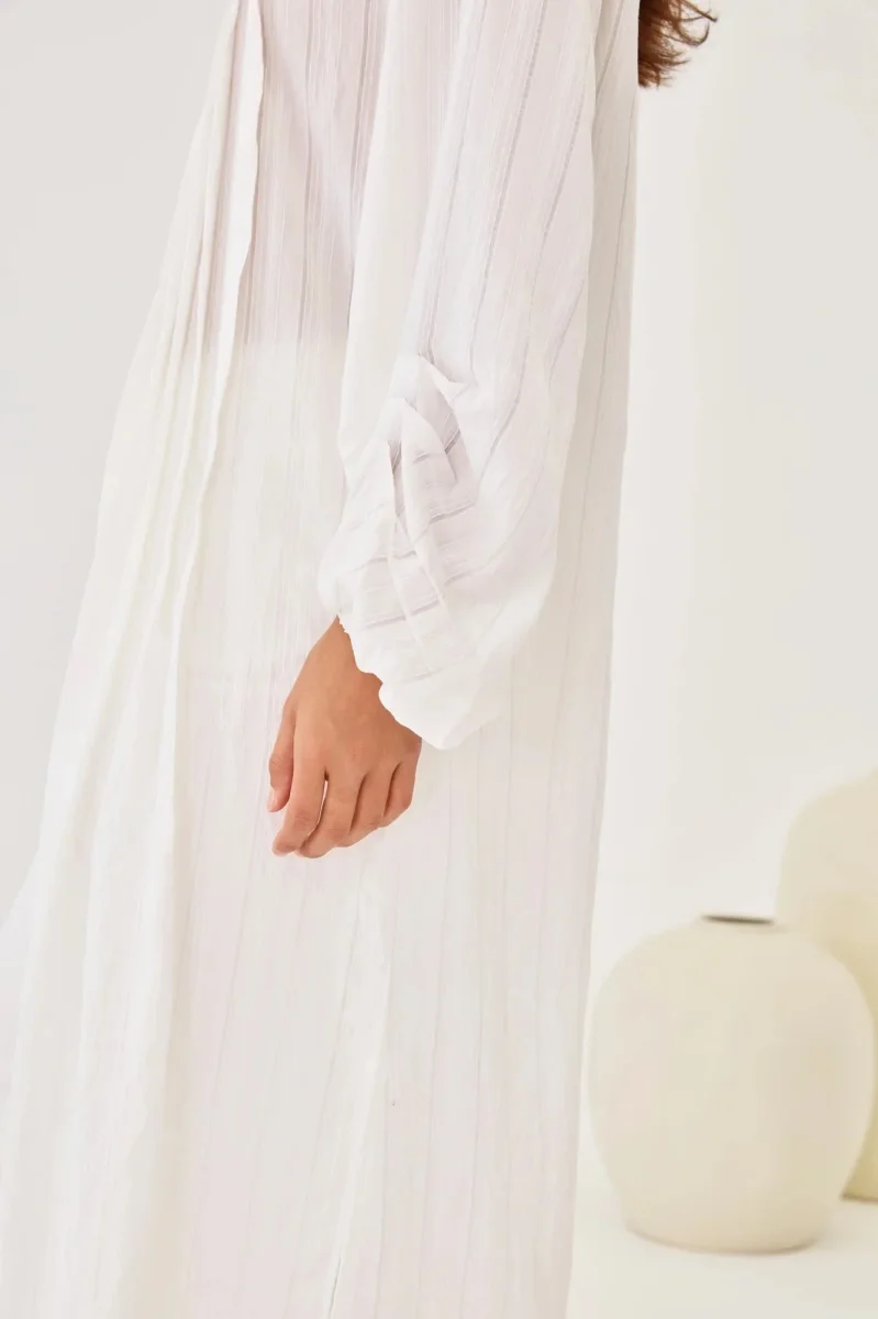 BLUSÓN MAO LARGO MAXI PLISADOS BLANCO - Imagen 4