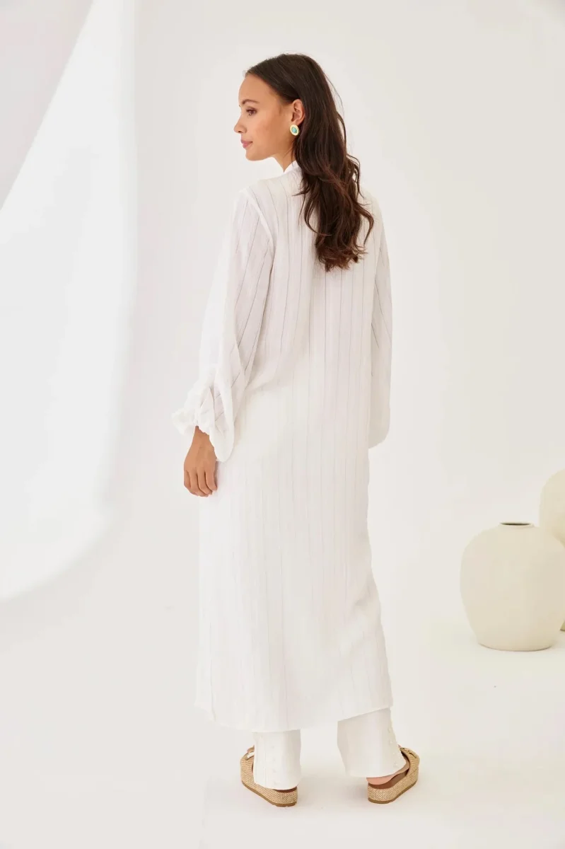 BLUSÓN MAO LARGO MAXI PLISADOS BLANCO - Imagen 5