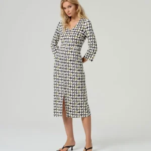 VESTIDO MIDI ESCOTE PICO ELÁSTICO CRUDO