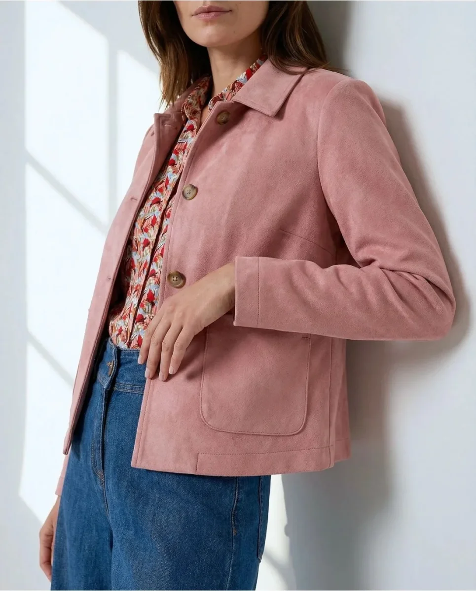 CHAQUETA EFECTO ANTE CON BOLSILLOS ROSA - Imagen 3