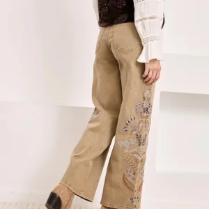 JEANS WIDE LEG BORDADOS CAMEL
