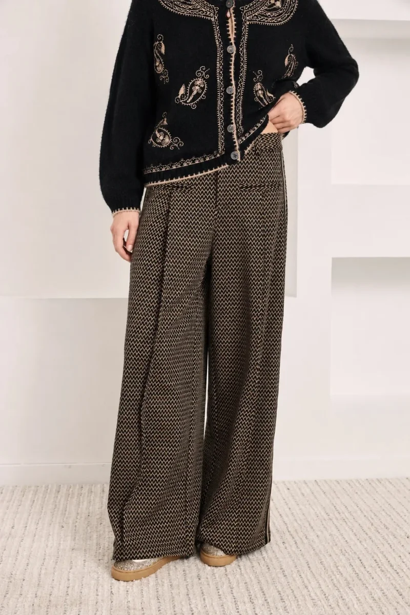 PANTALÓN JACQUARD PINZAS NEGRO
