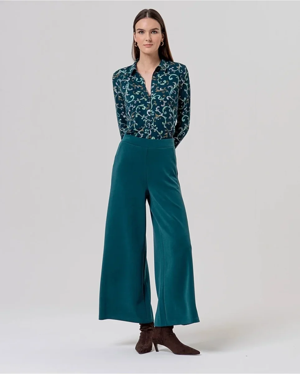 PANTALÓN ANCHO DE PUNTO DE MODAL VERDE BOTELLA - Imagen 3