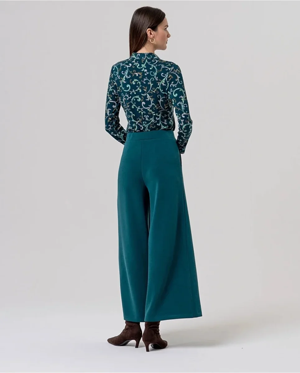 PANTALÓN ANCHO DE PUNTO DE MODAL VERDE BOTELLA - Imagen 4