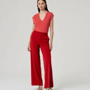 PANTALÓN RECTO CON CINTURA ELÁSTICA ROJO