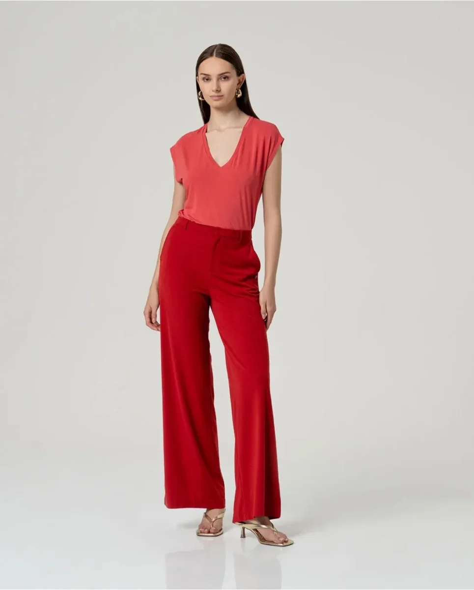 PANTALÓN RECTO CON CINTURA ELÁSTICA ROJO