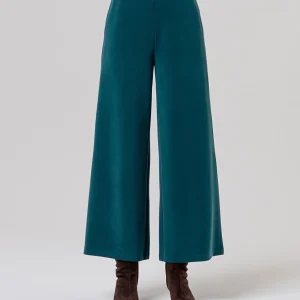 PANTALÓN ANCHO DE PUNTO DE MODAL VERDE BOTELLA