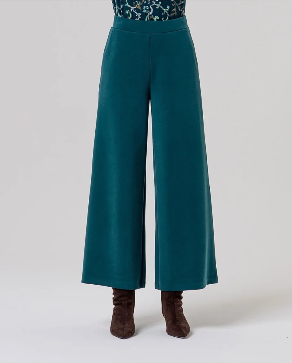 PANTALÓN ANCHO DE PUNTO DE MODAL VERDE BOTELLA