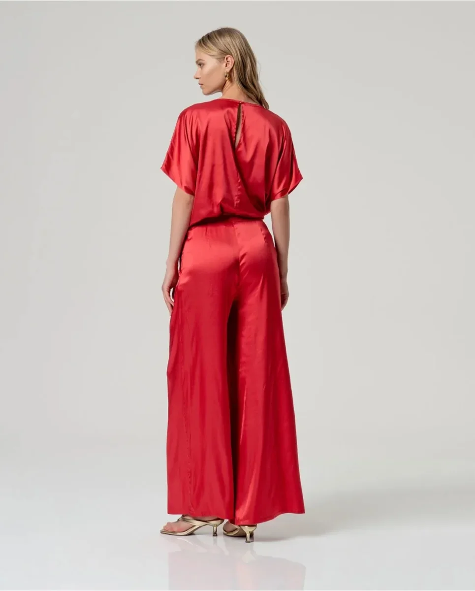 PANTALÓN FLUÍDO PIERNA ANCHA ELÁSTICO ROJO - Imagen 4