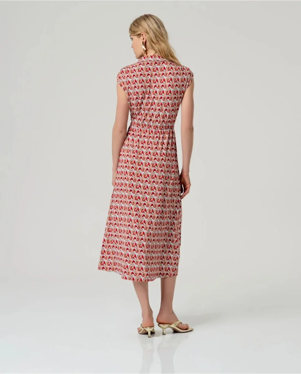 VESTIDO MIDI CAMISERO ESTAMPADO ROJO - Imagen 3