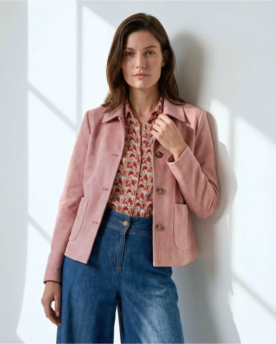 CHAQUETA EFECTO ANTE CON BOLSILLOS ROSA - Imagen 4