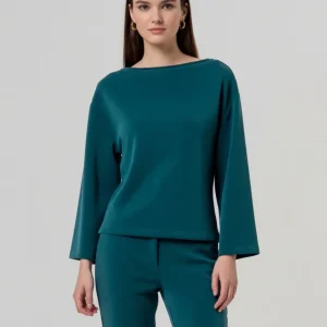 CAMISETA ANCHA DE PUNTO CON ESCOTE BARCA VERDE BOTELLA
