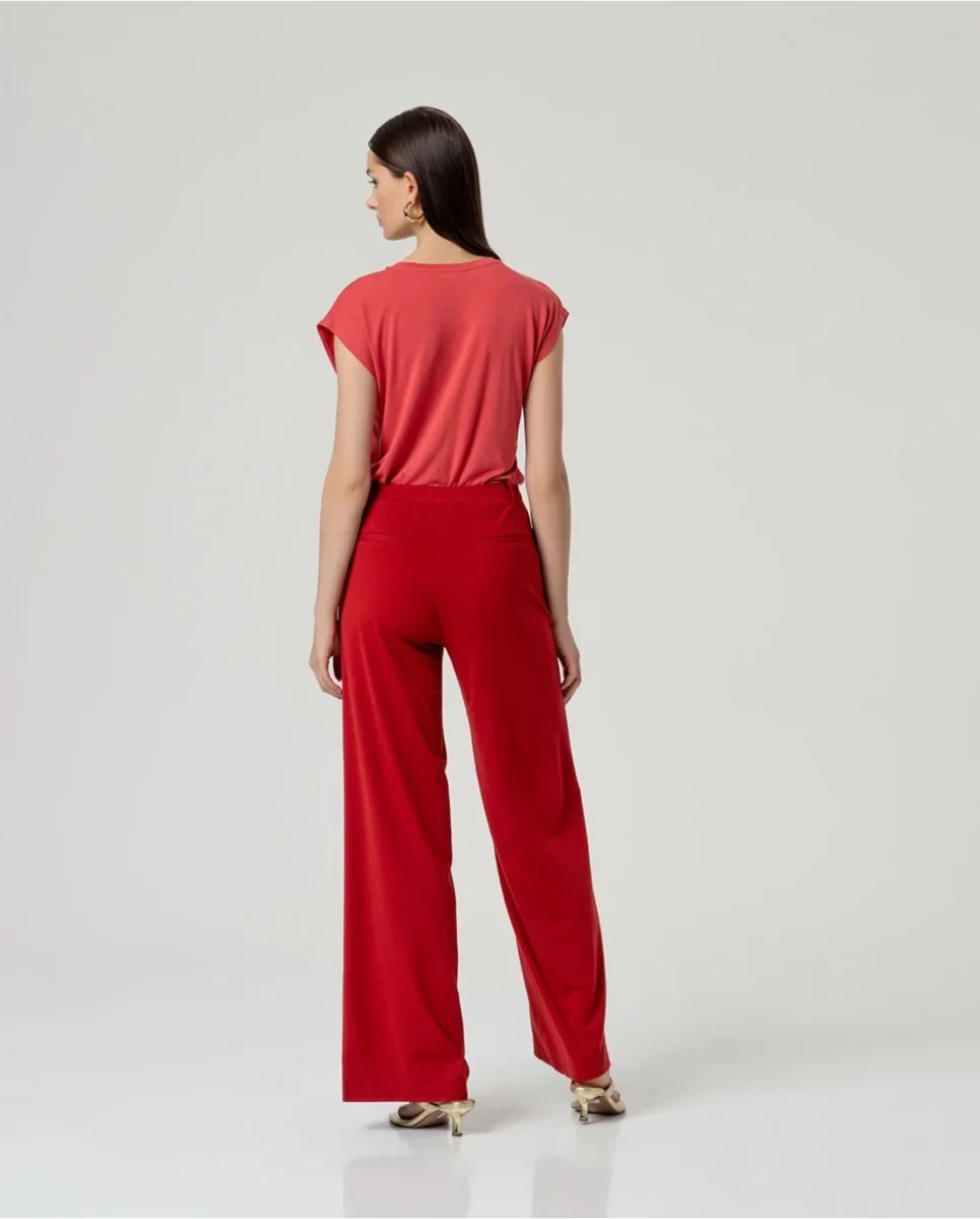 PANTALÓN RECTO CON CINTURA ELÁSTICA ROJO - Imagen 4