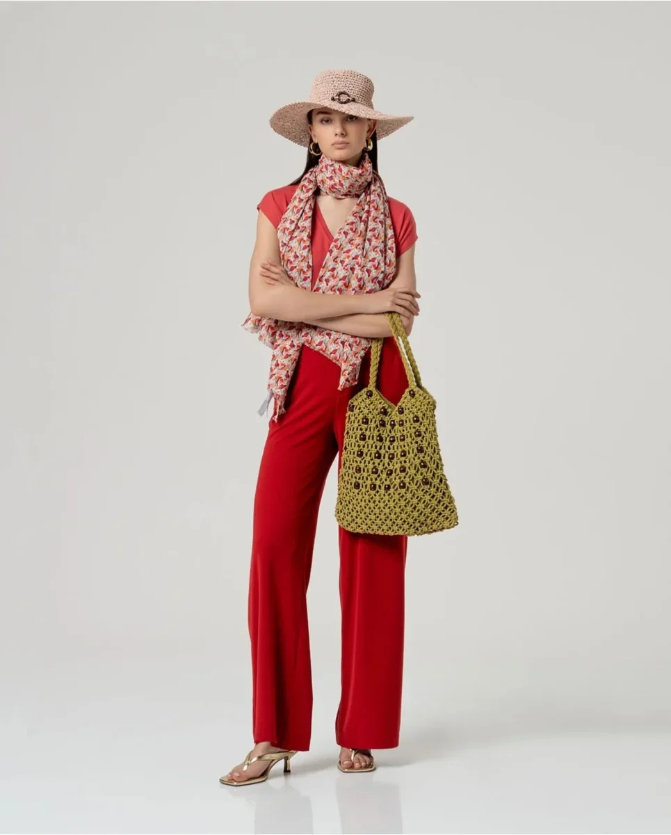 PANTALÓN RECTO CON CINTURA ELÁSTICA ROJO - Imagen 5