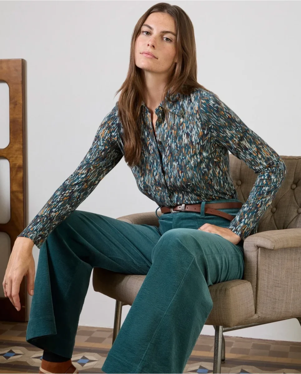 PANTALÓN DE PANA WIDE LEG AZUL ACERO - Imagen 6