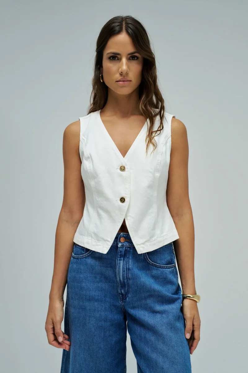 CHALECO EN DENIM BEIGE - Imagen 2