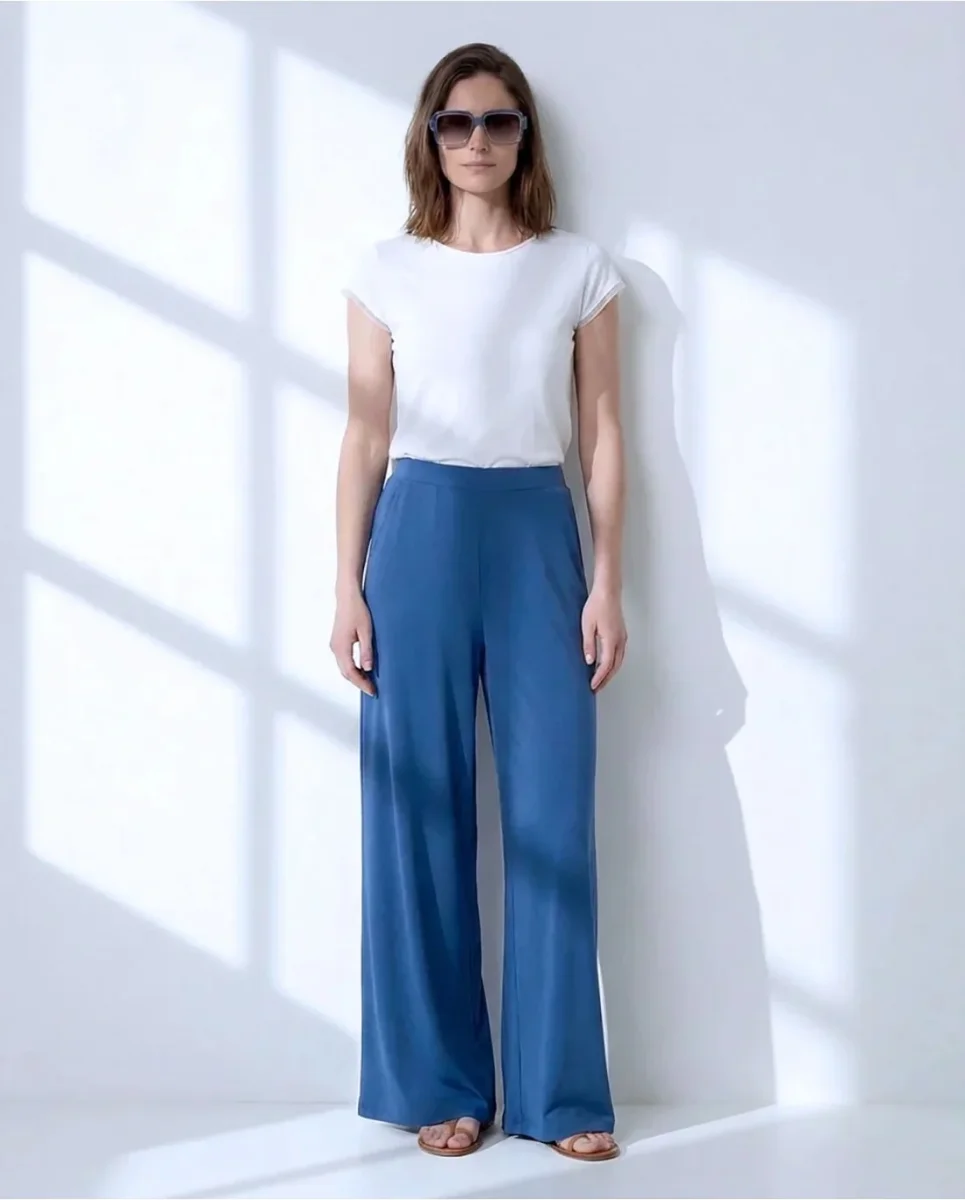 PANTALÓN ANCHO ELÁSTICO AZUL - Imagen 3