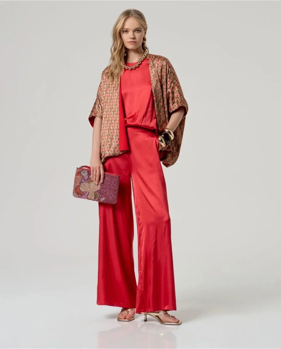PANTALÓN FLUÍDO PIERNA ANCHA ELÁSTICO ROJO - Imagen 5