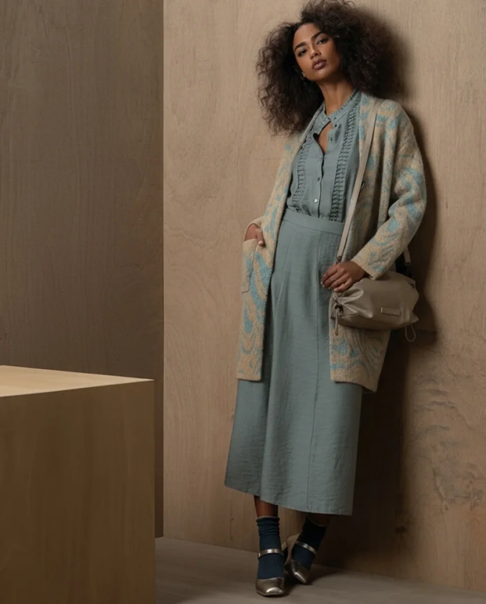 ABRIGO JACQUARD CON HEBILLA AZUL - Imagen 6