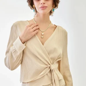 BLUSA SMOKED CRUZADA LAZADA CAMEL