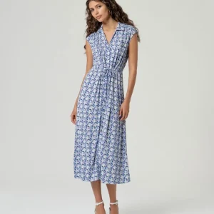 VESTIDO MIDI CAMISERO ESTAMPADO AZUL
