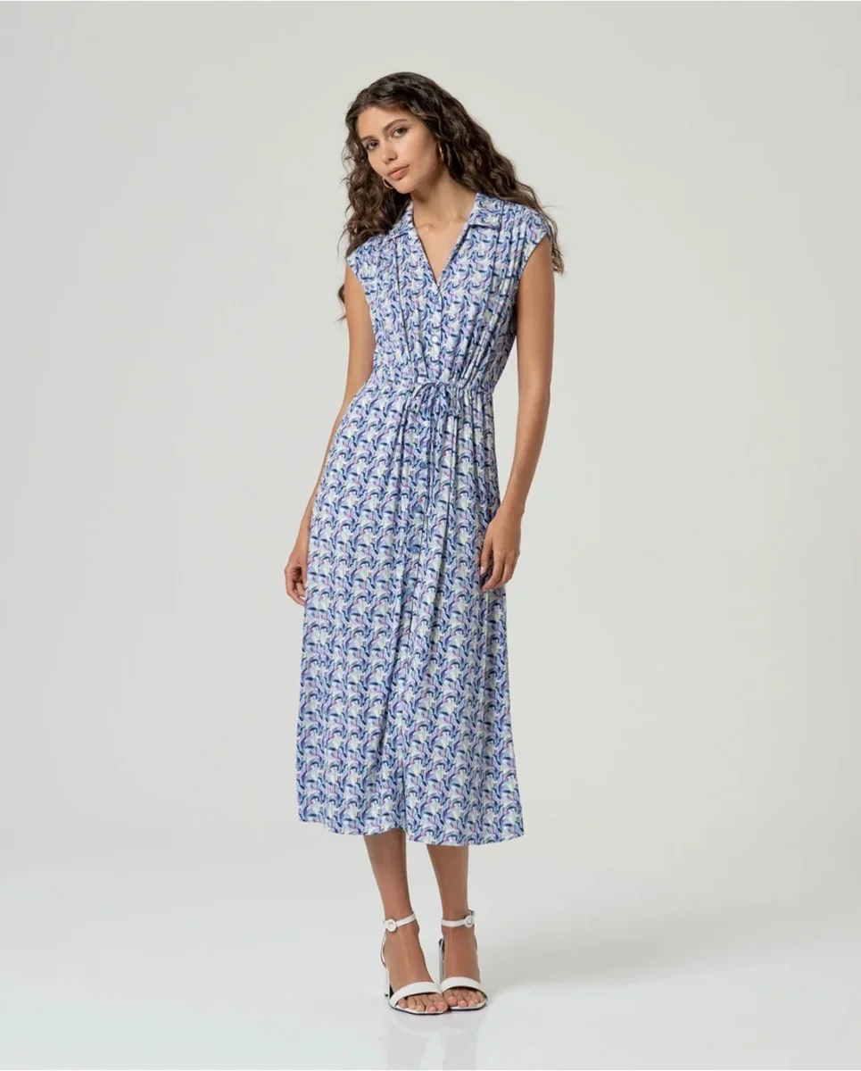 VESTIDO MIDI CAMISERO ESTAMPADO AZUL