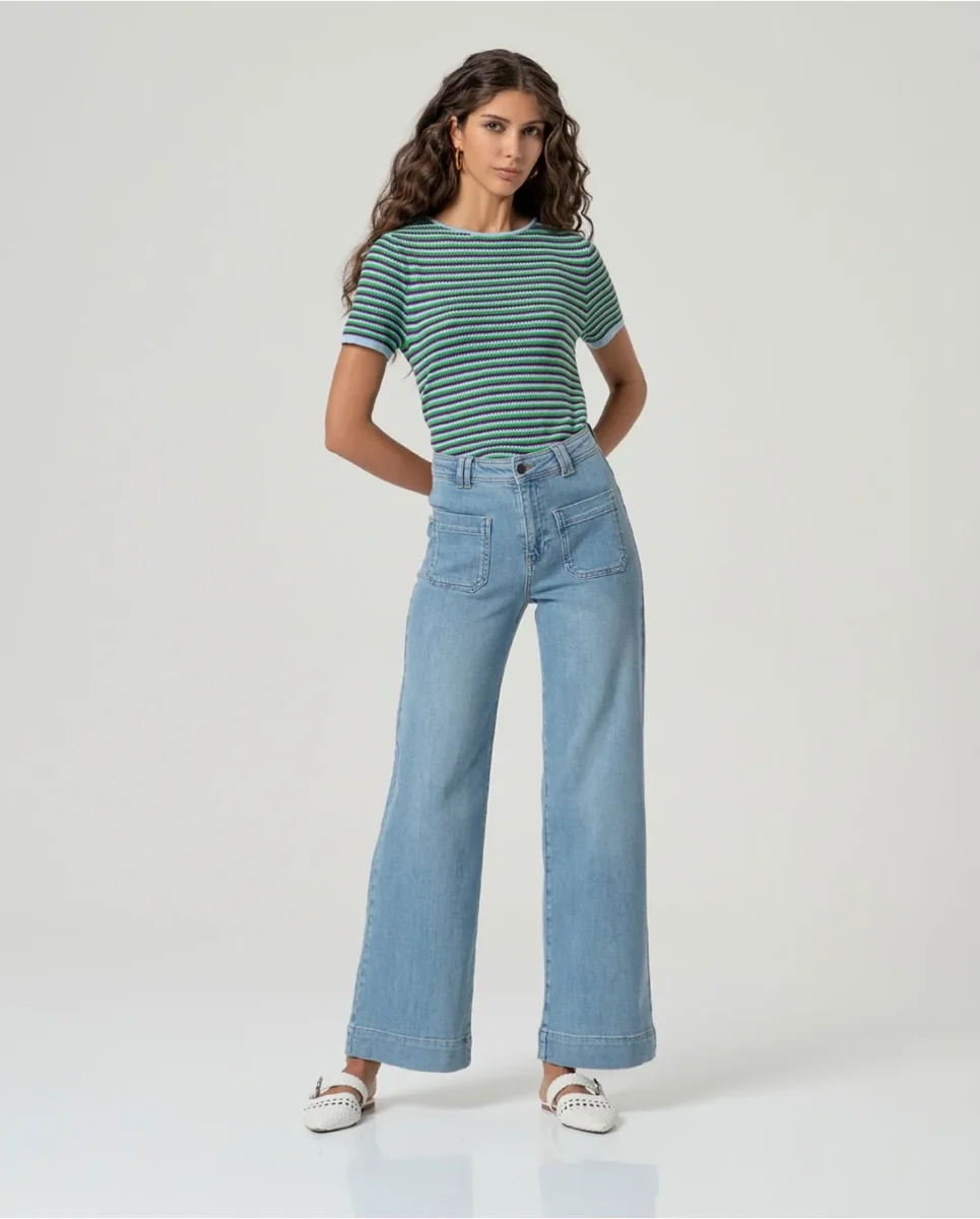 PANTALÓN VAQUERO RECTO CON BOLSILLOS PARCHE AZUL CLARO - Imagen 2