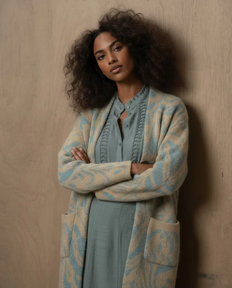 ABRIGO JACQUARD CON HEBILLA AZUL - Imagen 5