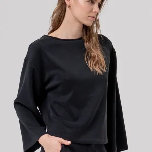 CAMISETA ANCHA DE PUNTO ANCHA CON ESCOTE BARCA NEGRO