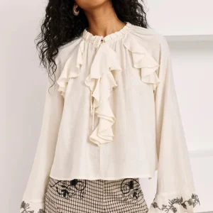 BLUSA VOLANTES PUÑOS JOYA IVORY