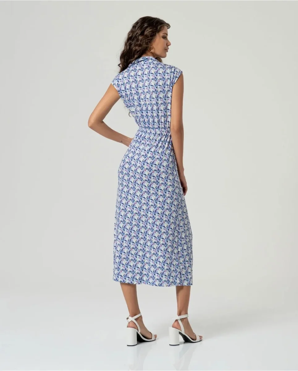 VESTIDO MIDI CAMISERO ESTAMPADO AZUL - Imagen 4