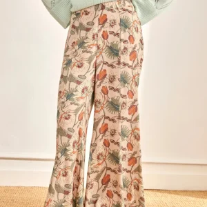 PANTALÓN FLORAL CAMPANA CRUDO
