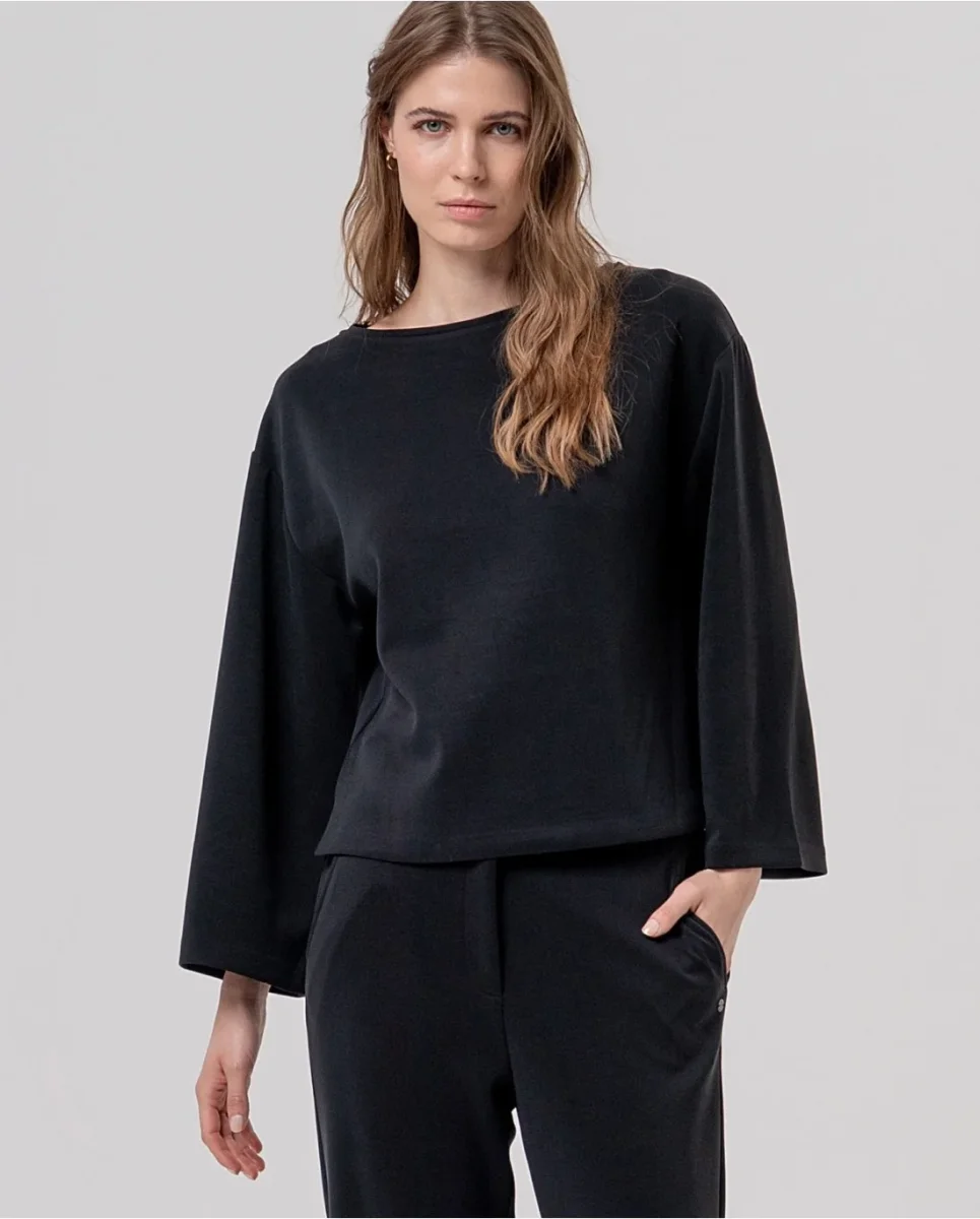 CAMISETA ANCHA DE PUNTO ANCHA CON ESCOTE BARCA NEGRO - Imagen 3