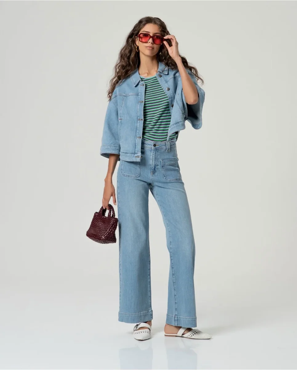 PANTALÓN VAQUERO RECTO CON BOLSILLOS PARCHE AZUL CLARO - Imagen 5