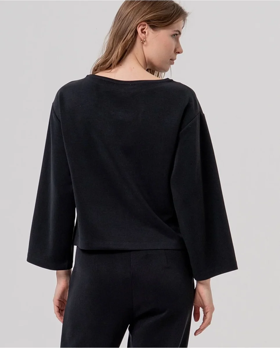 CAMISETA ANCHA DE PUNTO ANCHA CON ESCOTE BARCA NEGRO - Imagen 4