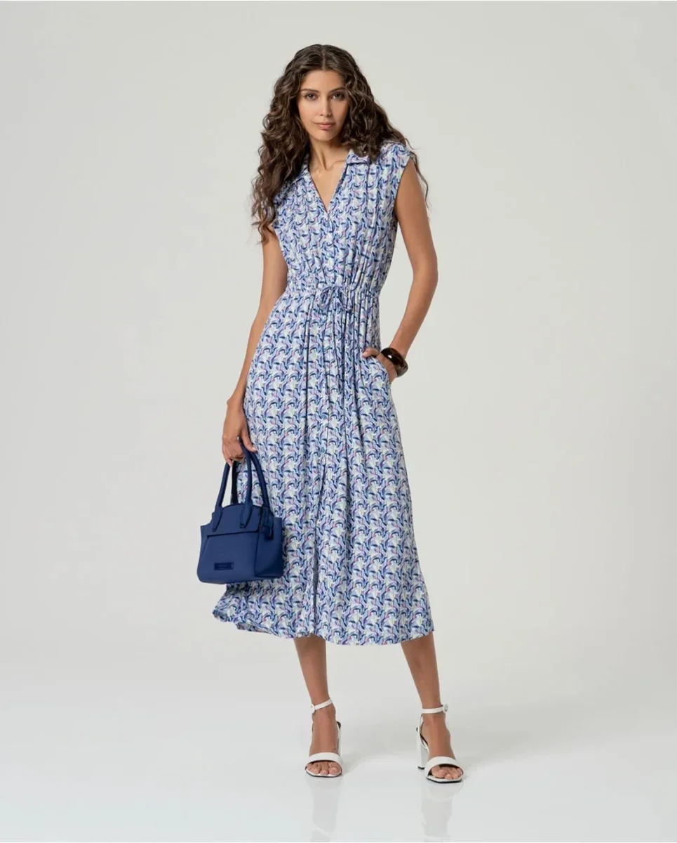 VESTIDO MIDI CAMISERO ESTAMPADO AZUL - Imagen 5