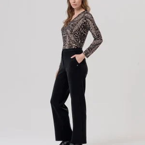 PANTALÓN RECTO DE PUNTO DE MODAL NEGRO