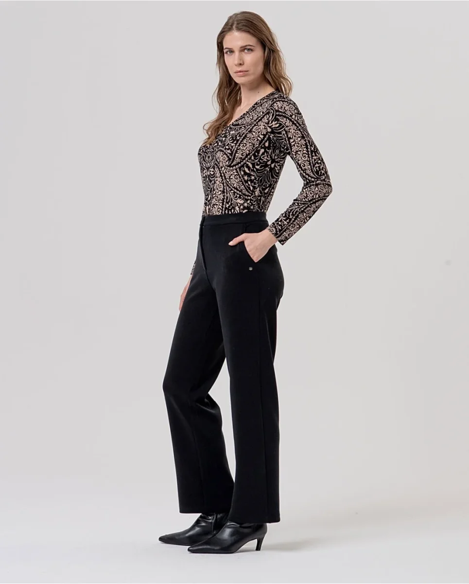 PANTALÓN RECTO DE PUNTO DE MODAL NEGRO