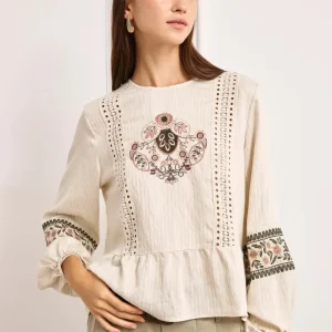 BLUSA BORDADOS CONTRASTE IVORY