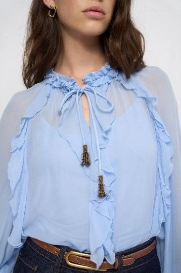 BLUSA CON VOLANTES AZUL - Imagen 3